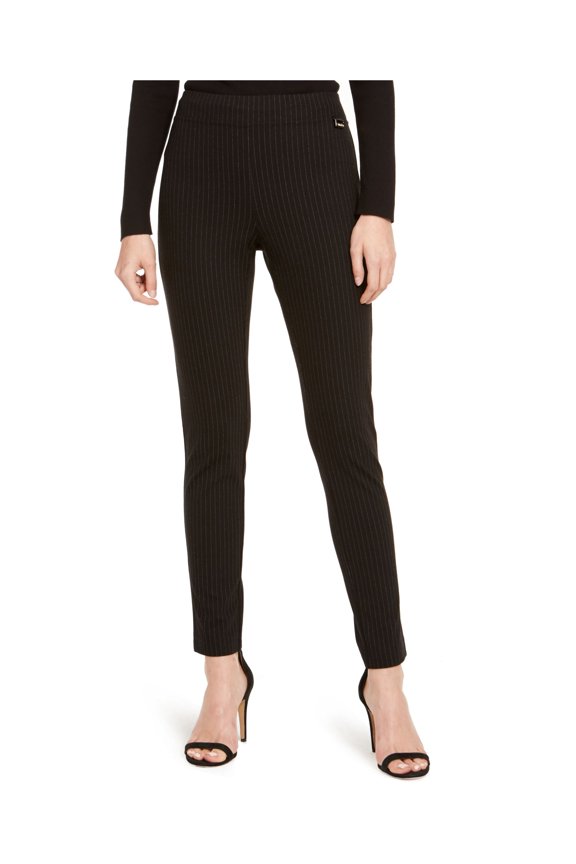 Womens Black Pull On Pinstripe Skinny Pants S