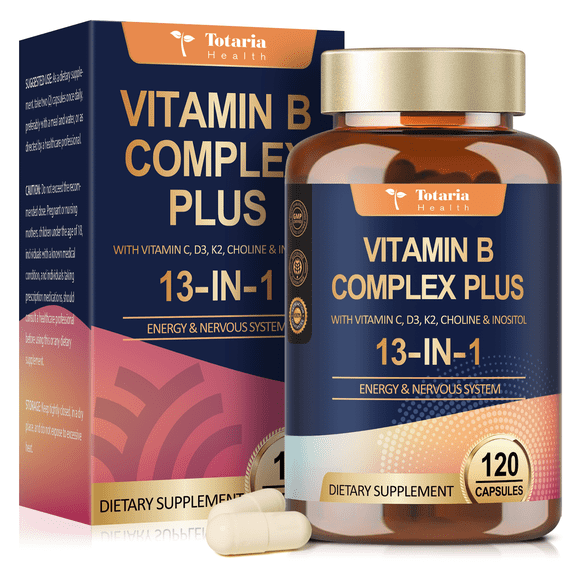 Totaria 13-in-1 Vitamin B Complex Plus Capsules, Supports Energy, Nerve Function, Skin & Immune Health, 120 Vegan Capsules