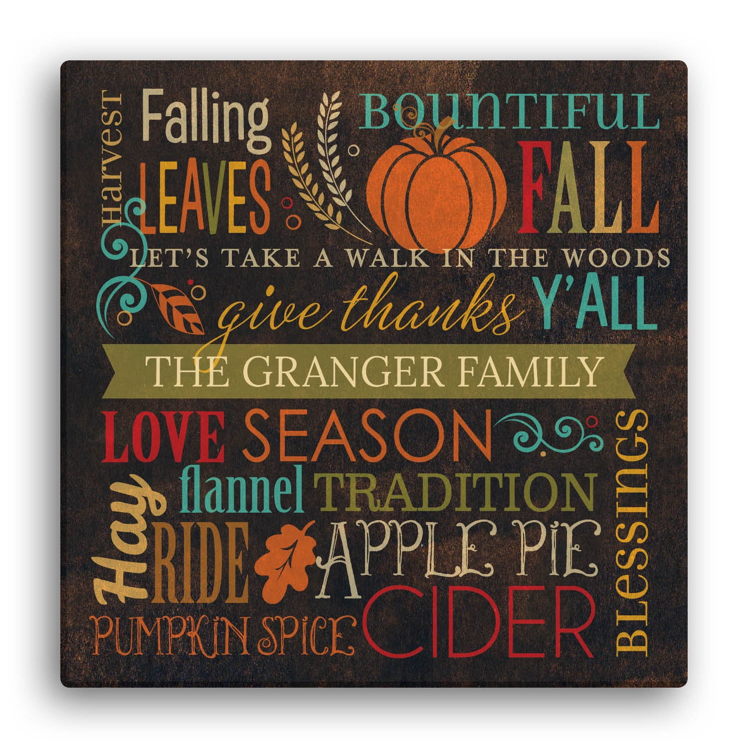 Personalized Fall Words Canvas Print