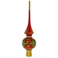 thumbnail image 2 of Green & Gold Glitter with Pearls Glossy Red Glass Christmas Tree Topper 11 Inches, 2 of 4