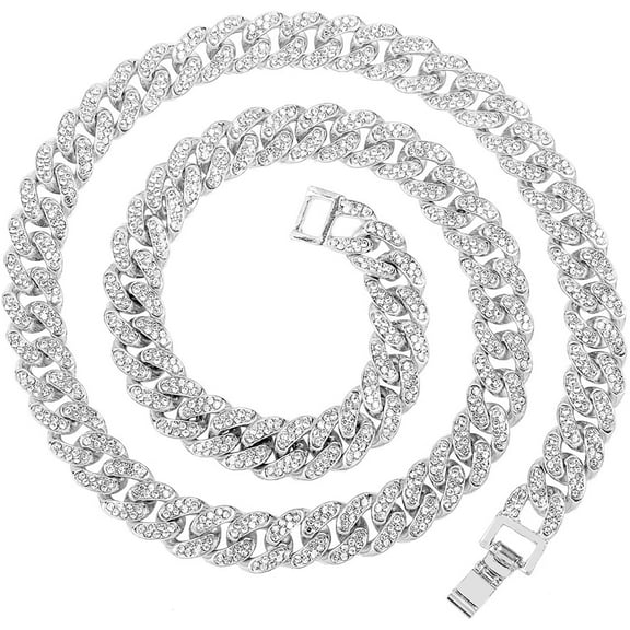 Silver or Gold Cuban Link Chain for Men,Iced Out Diamond Cuban Link Necklace for Women,Hip Hop Chunky Miami Cuban Chain Necklaces 12mm/16-30 Inches (Silver-20")