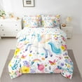 thumbnail image 2 of Feelyou Magical Unicorn Angel Bedding Comforter Set 7 Pieces, Watercolor Flower Floral Full Bedding Set, Teens Kids Boys Girls Reversible Fitted Sheet Flat Sheet, Microfiber Bedroom Decor, 2 of 7
