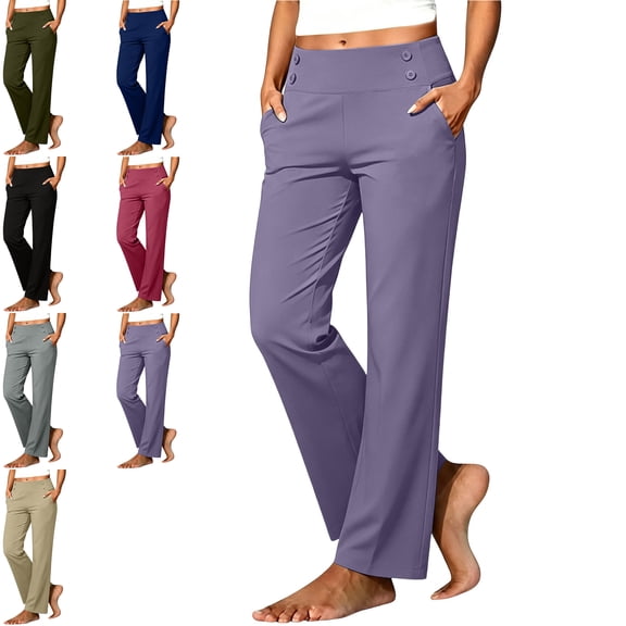 MLCDZ Yoga Dress Pants for Women Elastic Waisted Casual Loose Pull on Work Pants with Pockets Lightweight Golf Office Business Slacks Workout Trousers