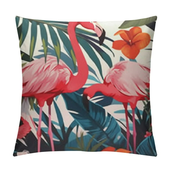 Fenyluxe Pink Flamingo Throw Pillow Covers Tropical Palm Leaves Flower Decorative Throw Pillowcase Square Cushion Case Sofa Case for Bedroom Livingroom Decor 12x12in