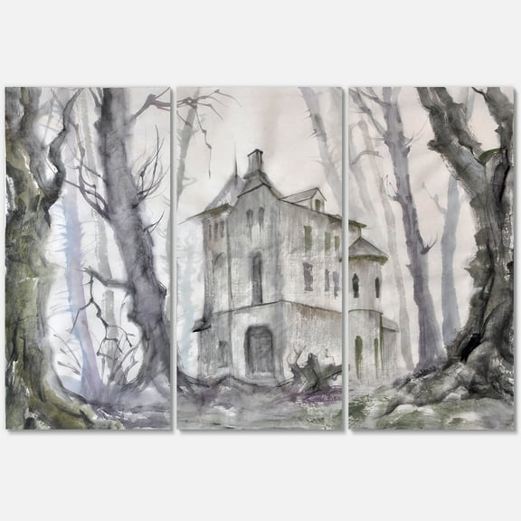 Designart ' Old Haunted Castle In The Woods ' Traditional Canvas Wall Art Print