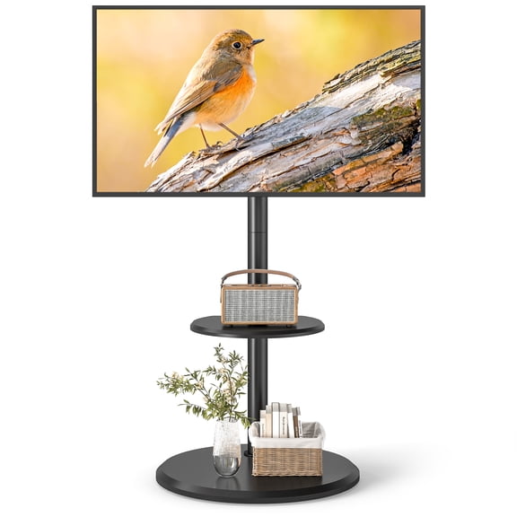 TAVR Furniture Mobile TV Stand with Hidden Wheels, Adjustable Height, Wooden Shelf, Fits 32-65 Inch TVs, Up to 88 lbs Load Capacity