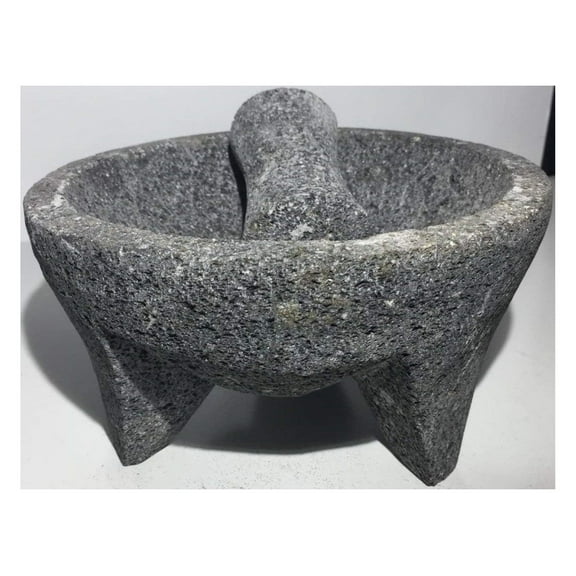 Made in Mexico Genuine Mexican Manual Guacamole Maker Volcanic Lava Rock Stone Molcajete/Tejolote Mortar and Pestle Spices Grains 6" Large
