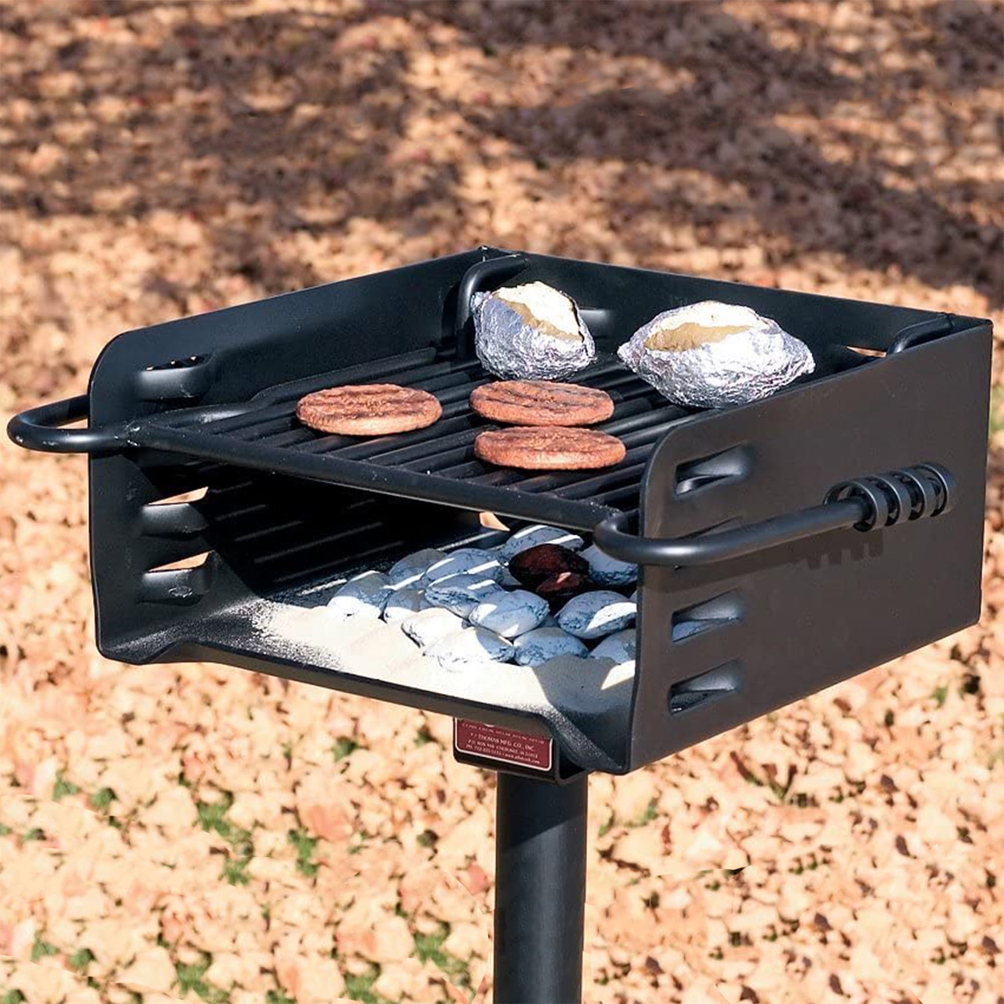 Pilot Rock Park Style Steel Outdoor BBQ Charcoal Grill and Post, Black