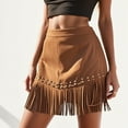 thumbnail image 2 of MIXUE Skirts For Women Summer Solid Color Elastic High Waist A Line Casual Mini Skirt Outwear,Brown,S, 2 of 9