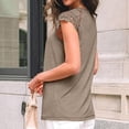 thumbnail image 4 of Womens Lace Tops Pleated Short Sleeve Shirts Summer Business Casual Dressy Blouses Khaki 2XL, 4 of 7