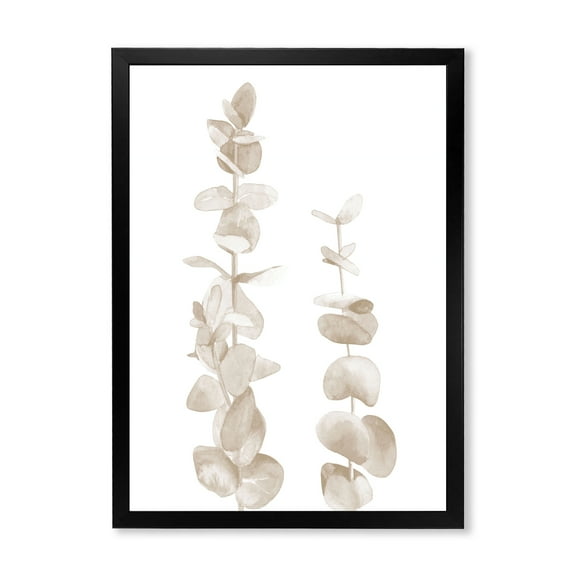 Designart 'Grey Eucalyptus Branches On White' Traditional Framed Art Print