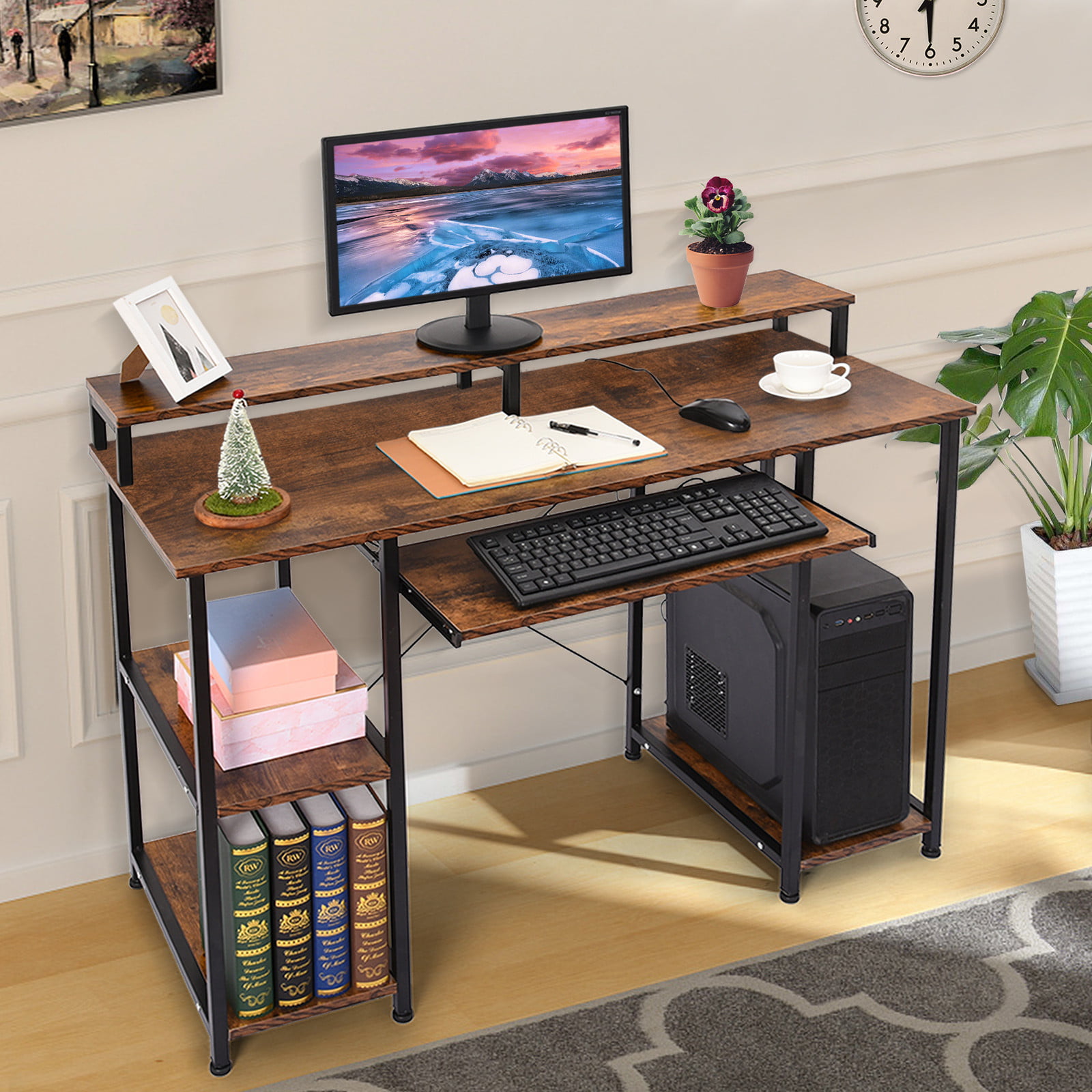 Details about   Computer Table Workstation Metal Black Desk Home Office Study Work Station Shelf