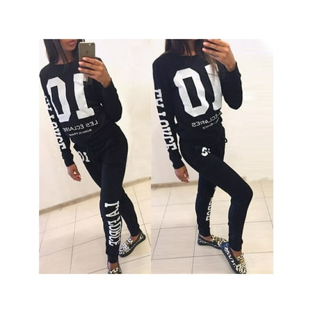 Black Friday Clearance! Womens 2 Piece Outfits Long Sleeve Sweatshirt and Pants, Lounge Tracksuit Jog Sweatsuits Set Tracksuits, Digital Letter Printing Hooded Top Sweatpants Gym Sport Tracksuit, (Best Black Friday Deals Suits)