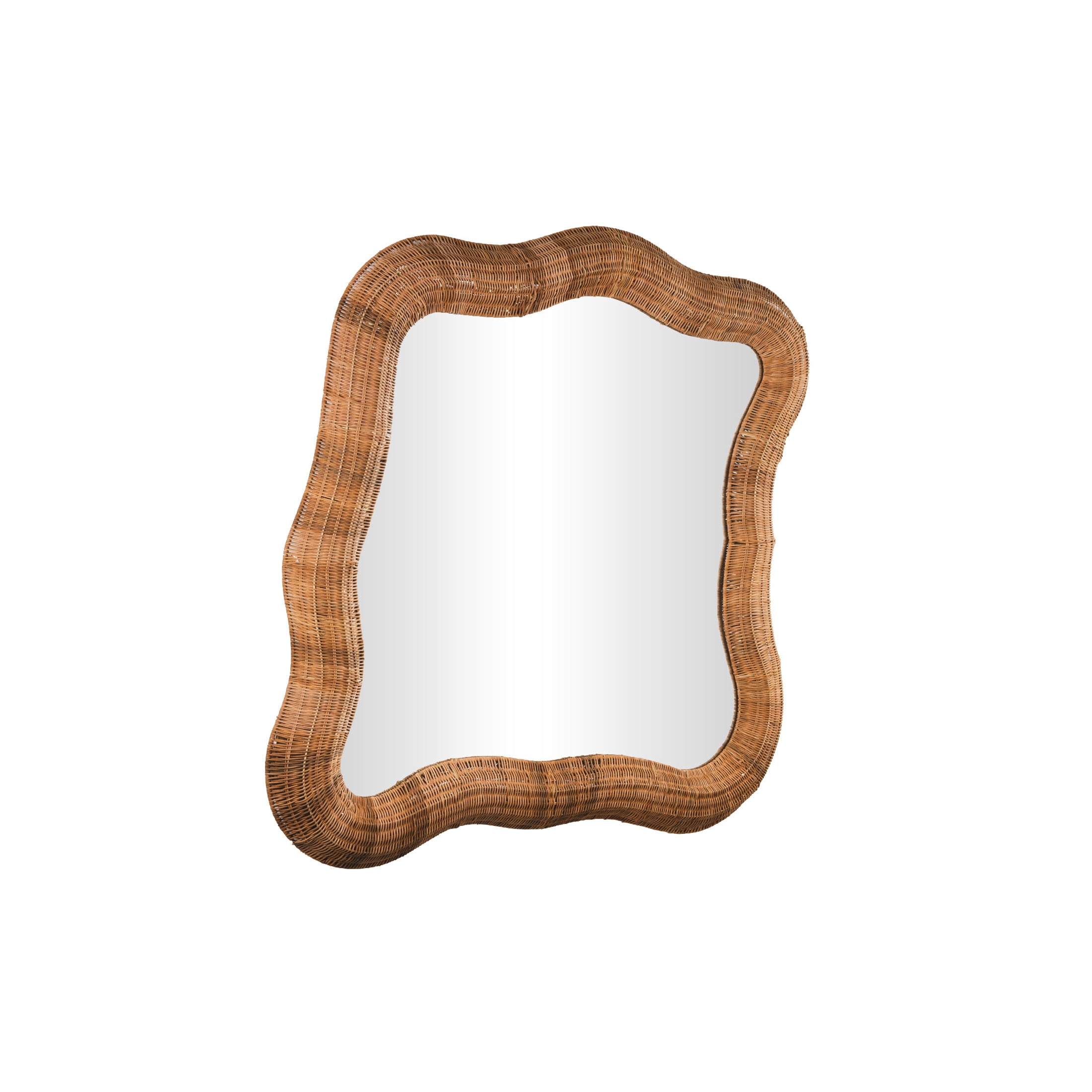 DecMode 42" x 41" Beige Handmade Woven Beveled Wall Mirror