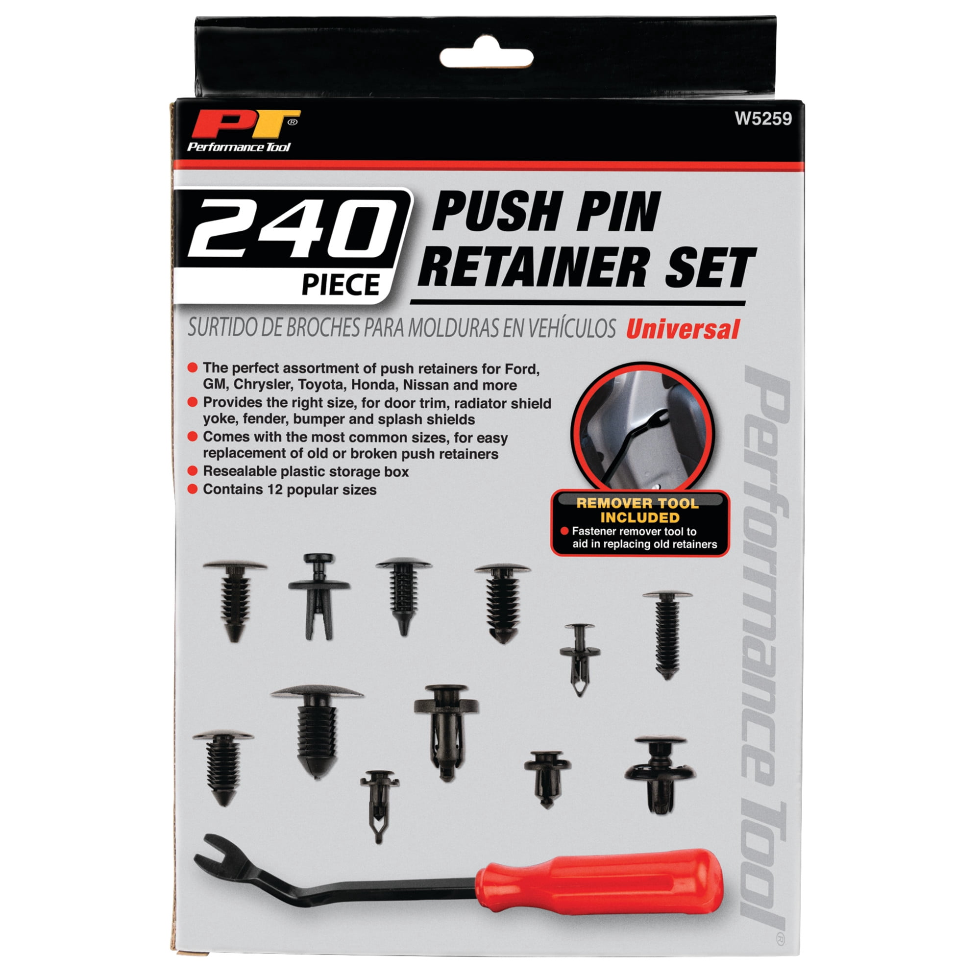 Performance Tool W5259 240-Piece Automotive Push Pin Retainer Kit