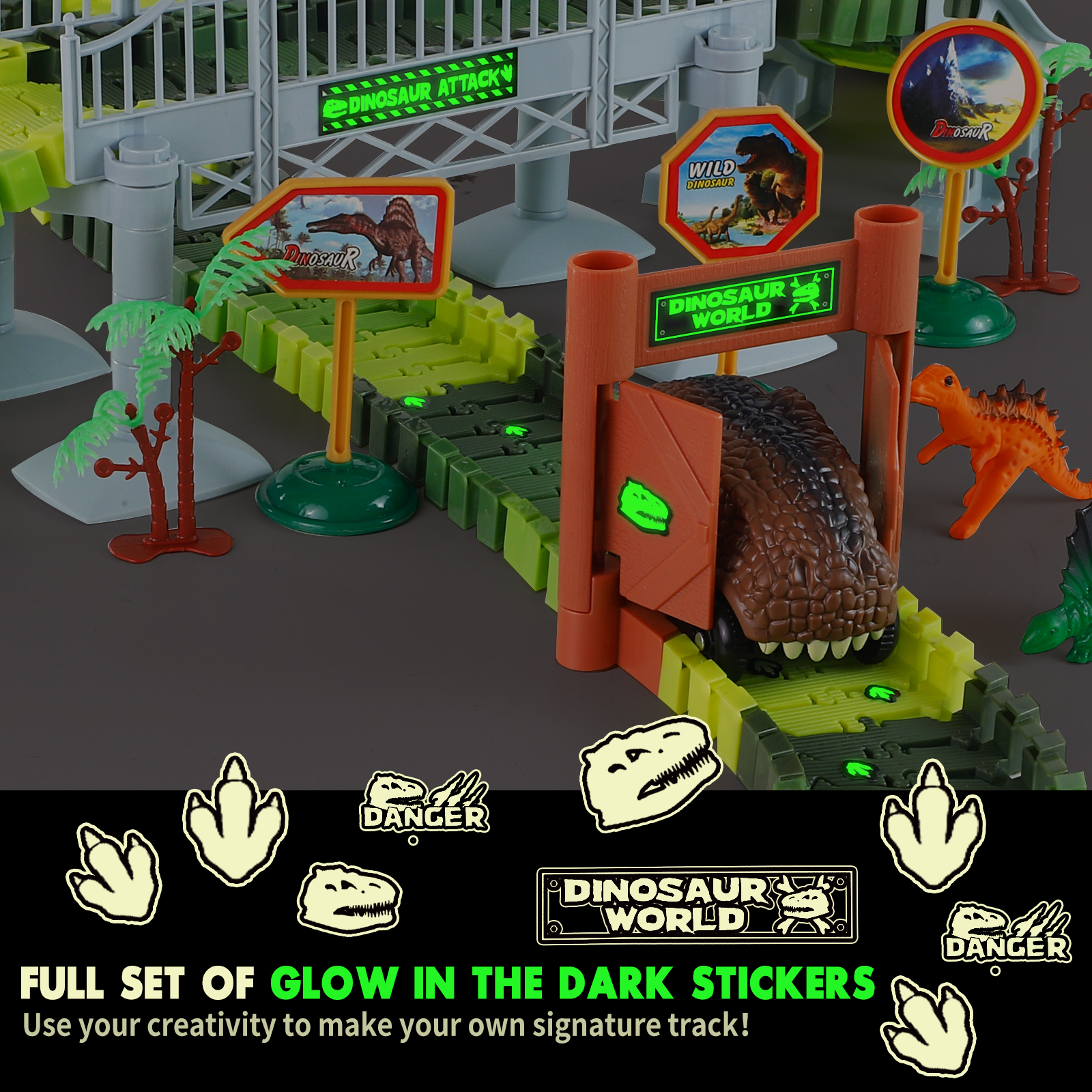 NETNEW Dinosaur Race Car Track with Glow-in-the-Dark photo 6