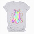 thumbnail image 4 of TOWED22 Halloween Shirt for Women Crew Neck Shirt Cute Bow Ghost Graphic Short Sleeve Casual Fall Clothes Tops(White,3XL), 4 of 5