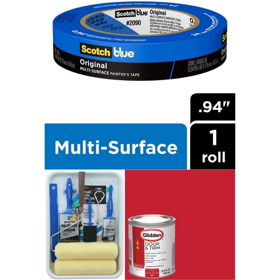 Glidden Door & Trim Paint Red High Gloss Interior/Exterior 1 Quart with ScotchBlue Painter's Tape Original Multi-Use, .94in x 60yd(24mm x 54,8m Bundle