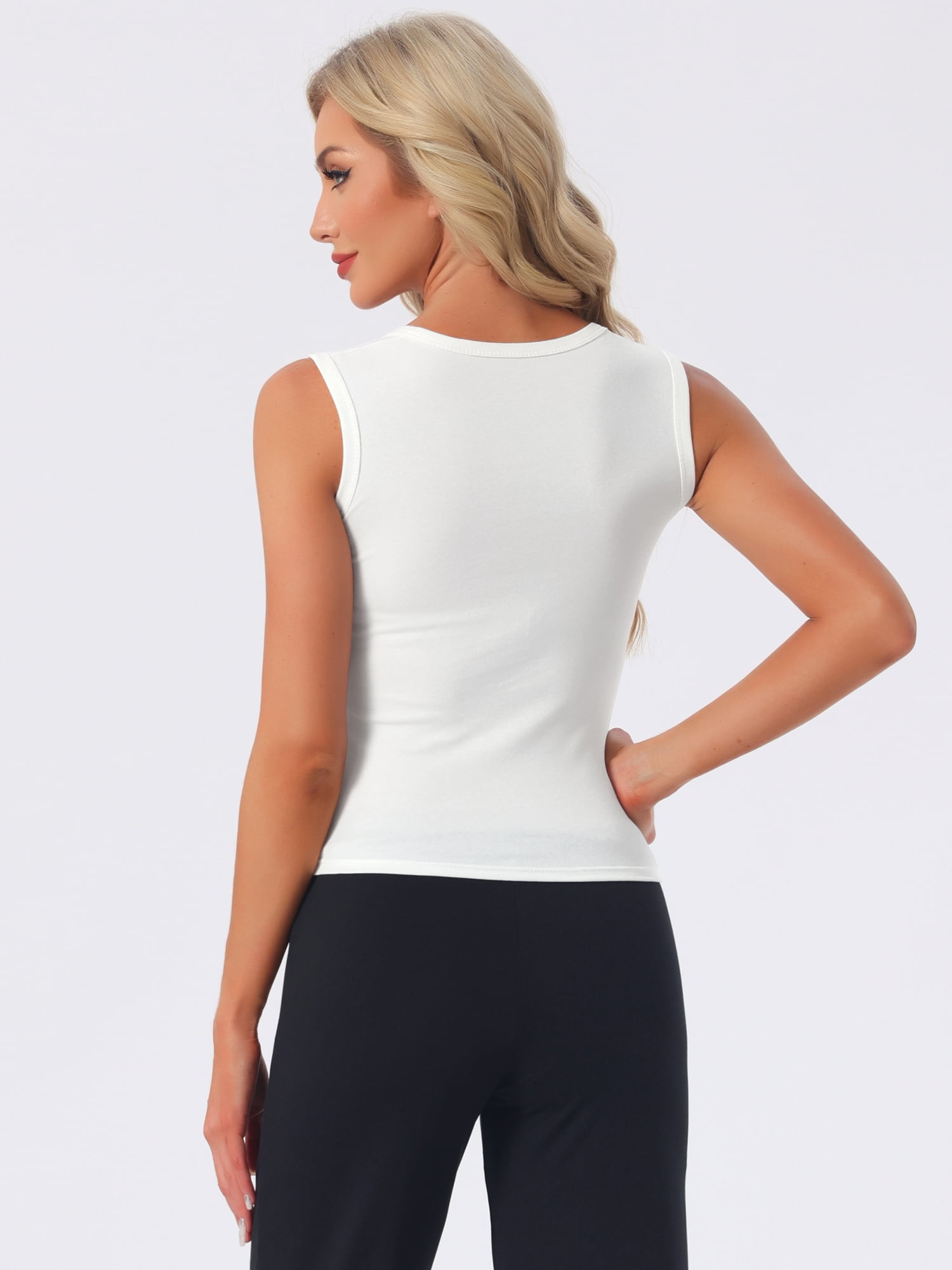 DARING DIVA Women's Scoop Neck Sleeveless Fitted Cotton Layering Tank Top L White