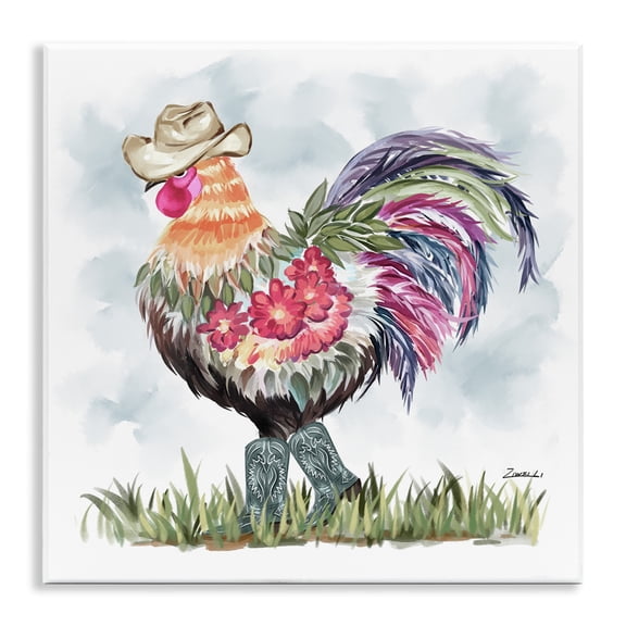 Stupell Industries Cowboy Floral Hen Animals & Insects Painting Unframed Art Print Wall Art, 12 x 12