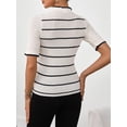 thumbnail image 2 of Women's Wool Blend Striped Rib Knit Half-Sleeve Pullover - Classic French Style Mock Neck Sweater, 2 of 6