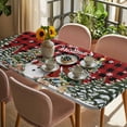 thumbnail image 3 of Red Plaid Christmas Snowman Table Cloths for 3 Foot Rectangle Tables, Xmas Tree Snowflake Botanical Patio Waterproof Elastic Fitted Tablecloths, Washable Rectangular Table Cover for Camping, 3 of 8