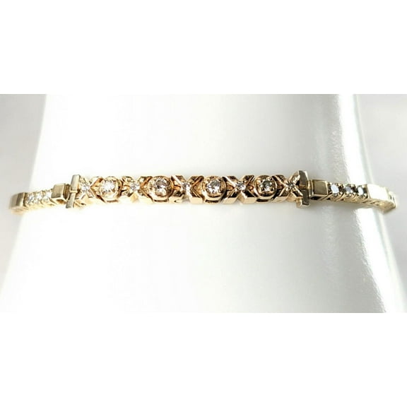 Bluebelljewels 14K Yellow Gold Finish Silver XO Style Tennis Bracelet Round Cut Cubic Zirconia Bracelet