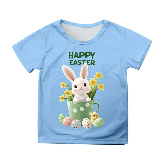 Shadoumai Easter Themed Printed Short Sleeve Tee for Girls Casual Comfortable Blended Top