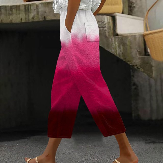 Baodmurt High Waist Pants for Women Cropped Capris Drawstring , Sweatpants for Holiday, Pink M
