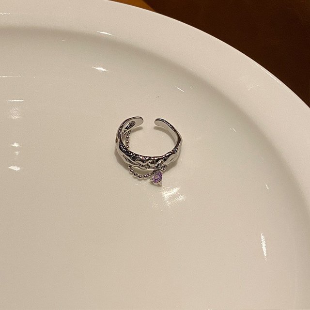 Anillo de amor de circonita de color metálico irregular para mujer, diseño de nicho, anillo de apertura ajustable para dedo