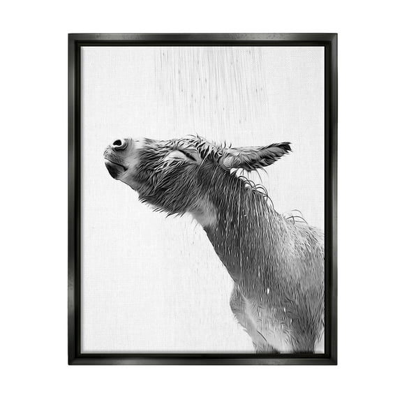 Stupell Industries Donkey Bathroom Splash Animals & Insects Painting Black Floater Framed Canvas Art Print Wall Art, 17 x 21