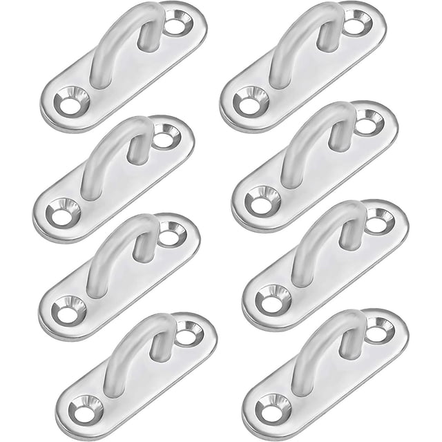 Placa de ojal de acero inoxidable M5 (8 piezas) - Gancho de metal oblongo en forma de U para montaje en pared y techo (50 X 17 mm) - Gancho de fijación con capacidad de 40 kg para suspensión