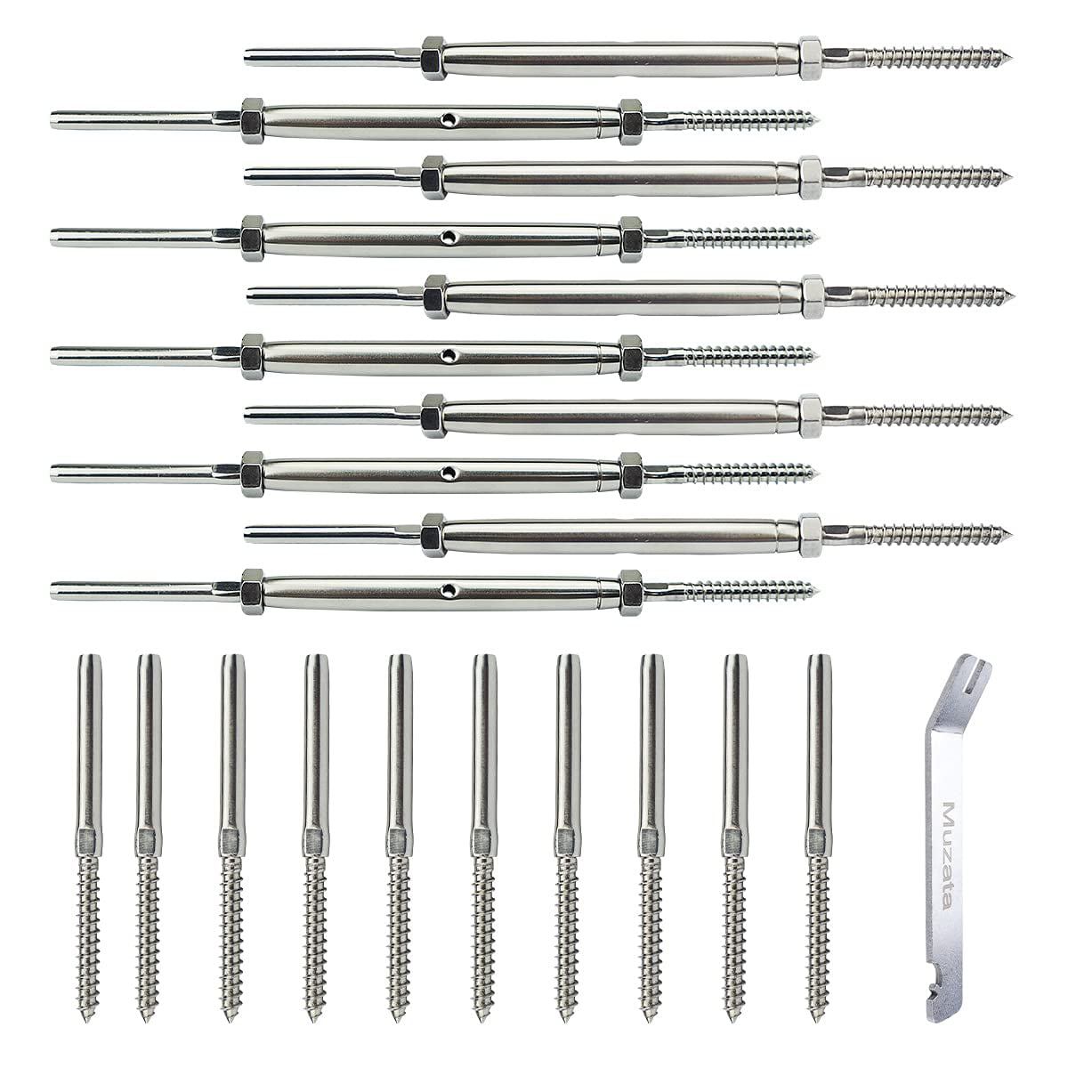10 Pack Lag Screw Turnbuckle Hand Swage Tensioner for 1/8" Cable Railing T316 US 