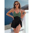 thumbnail image 4 of Womens Swimsuit Tummy Control Bathing Suit Gold Metal Tie Knot 2025 Swim Dress Black+Green S, 4 of 6