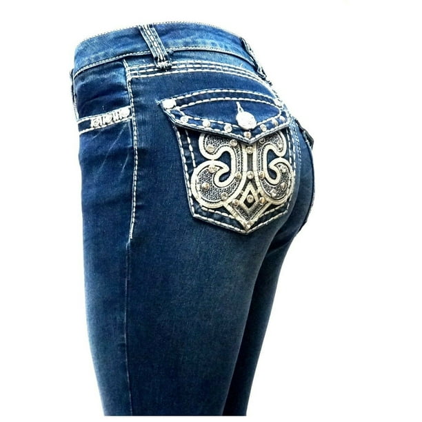 Jack David Rhinestone Studs Dark Wash Denim Flap Pocket Bootcut