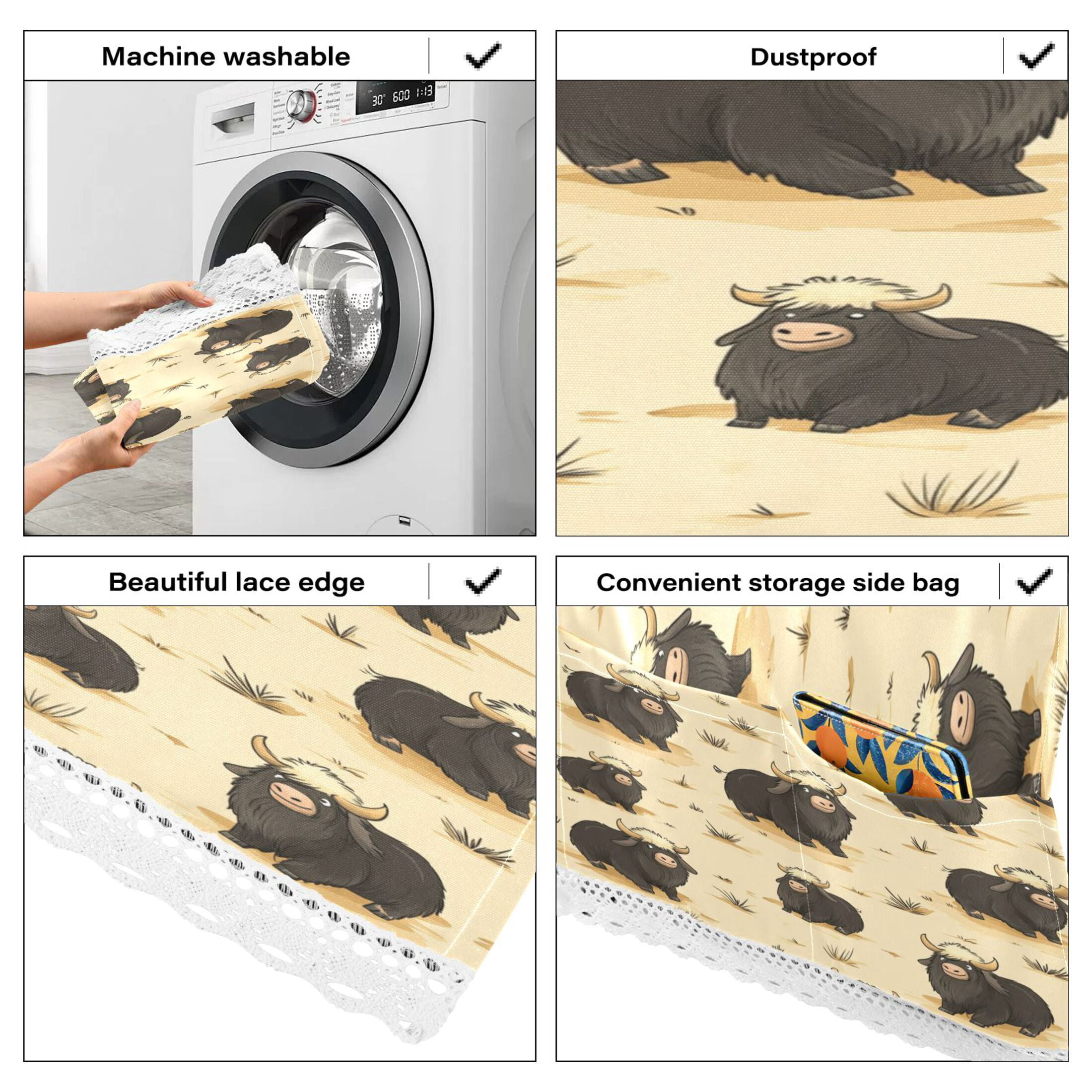 Cartoon Musk OxenWasher and Dryer Covers Dust-Proof and Oil Resistant Fridge Cover with 4 Storage Pockets Washing Machine Top Cover for Laundry Kitchen Home 51.2 x 22 In