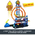 thumbnail image 3 of Toy Car Track Set Hot Wheels Mega Loop Garage w/ Car & Heli, 3 of 6