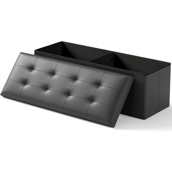YEXJ Folding Storage Ottoman Bench, Multi-Functional Ottoman Foot Rest, End of Bed Bench, Storage Chest for Living Room, Bedroom, Hallway, Entryway, Holds Up to 700 lbs-15"D x 43"W x 15"H-Black