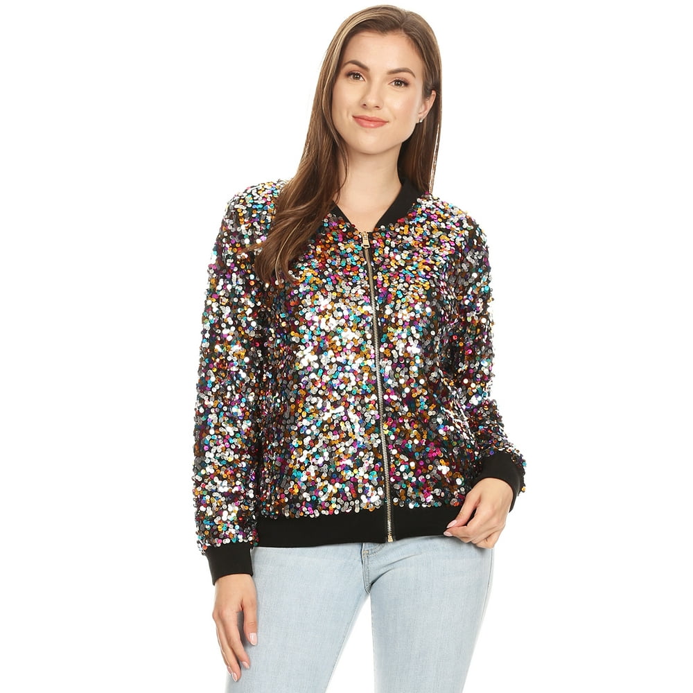 Download Anna-Kaci - Womens Long Sleeve Sequin Front Zip Jacket ...