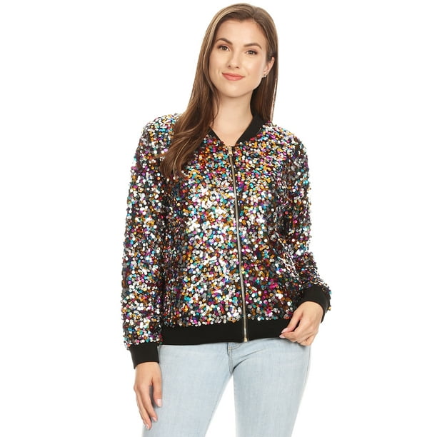 Download Anna-Kaci - Womens Long Sleeve Sequin Front Zip Jacket ...