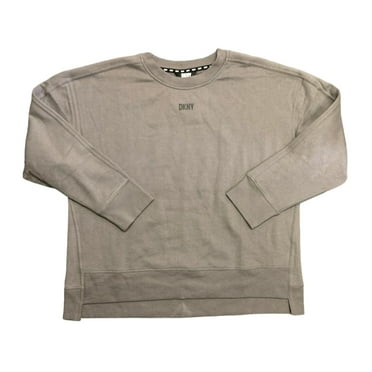 DKNY Women's Soft Long Sleeve Crewneck Comfy Fleece Sweatshirt (Steel, XXL)
