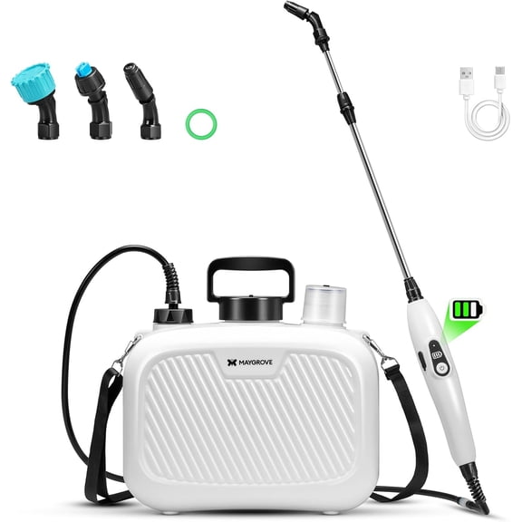 Maygrove 2 Gallon Electric Garden Sprayer, Battery Powered Sprayer with 3 Nozzles, Rechargeable Telescopic Wand, One-Button Spraying for Yard, Lawn, Weed Control