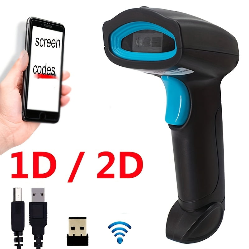 1D 2D Barcode Scanner Wired/ Wireless QR Code Reader for POS System, Cordless Scanner for Warehouse Inventory Shop
