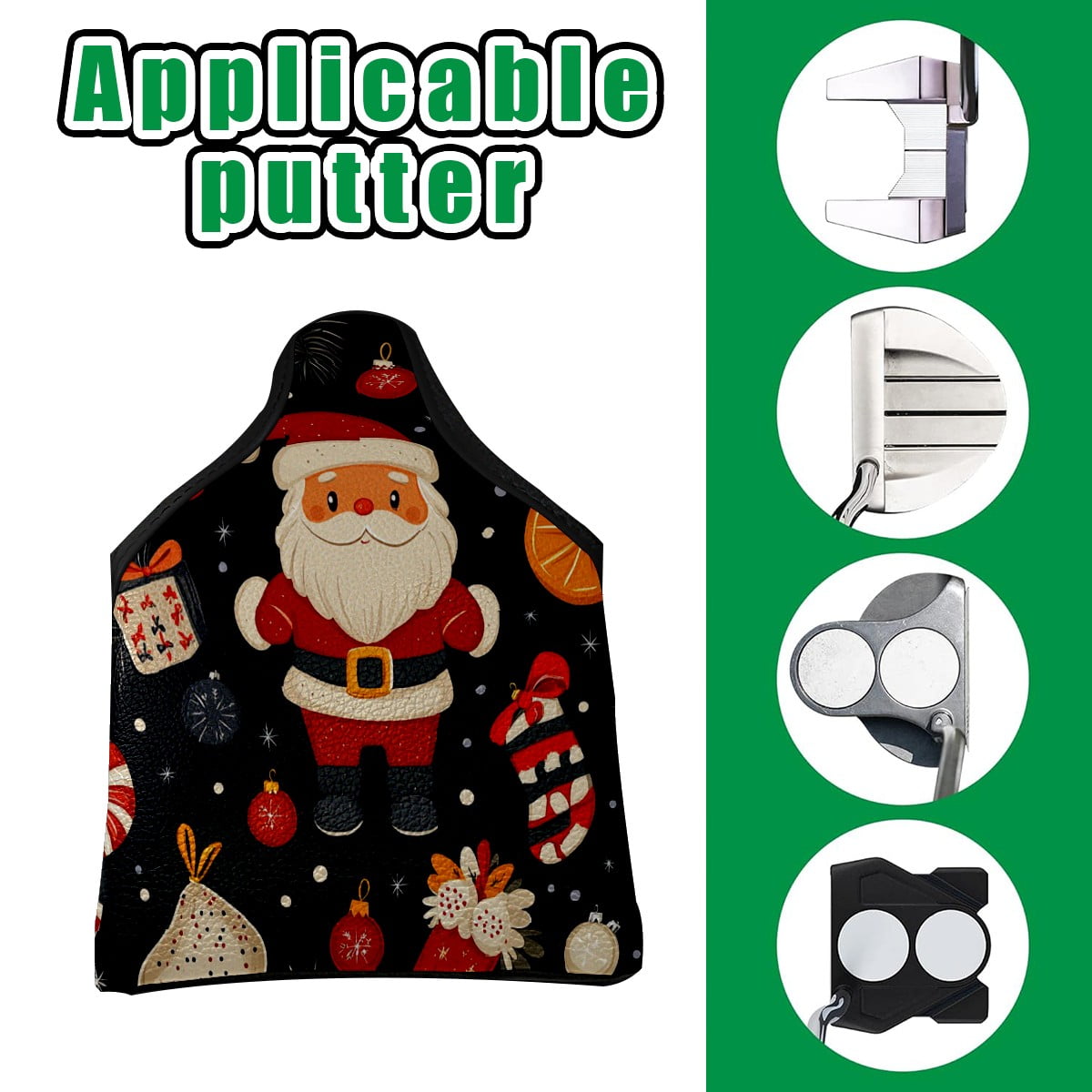 Golf Mallet Putter Cover Premium Leather Golf Putter Head Cover with Magnetic Closure Golf Cover for Men and Women Christmas Pattern