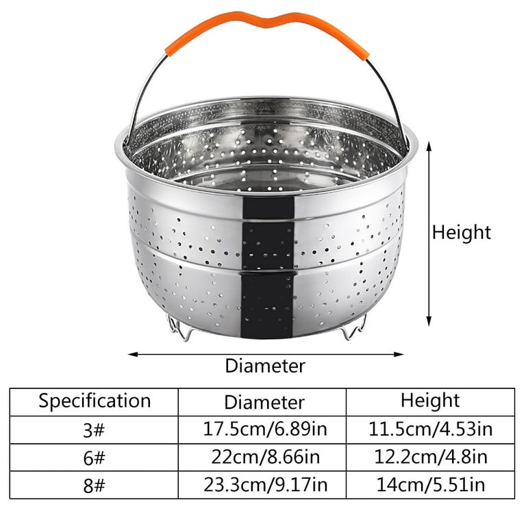 3 Pieces 304 Stainless Steel Steamer Basket for Fruit 5/6/8 Qt