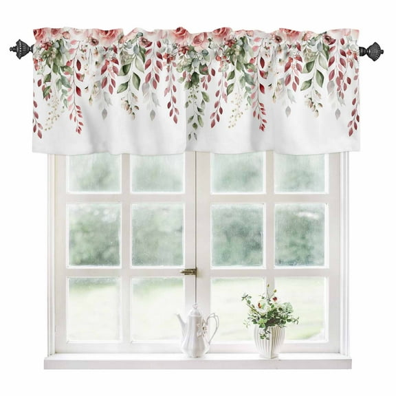Pink Valentine's Day Kitchen Valances for Windows 54x18 Inch Kitchen Curtains Valances Rod Pocket Romantic Roses Spring Floral Bathroom Window Valances for Window Treatment Decor
