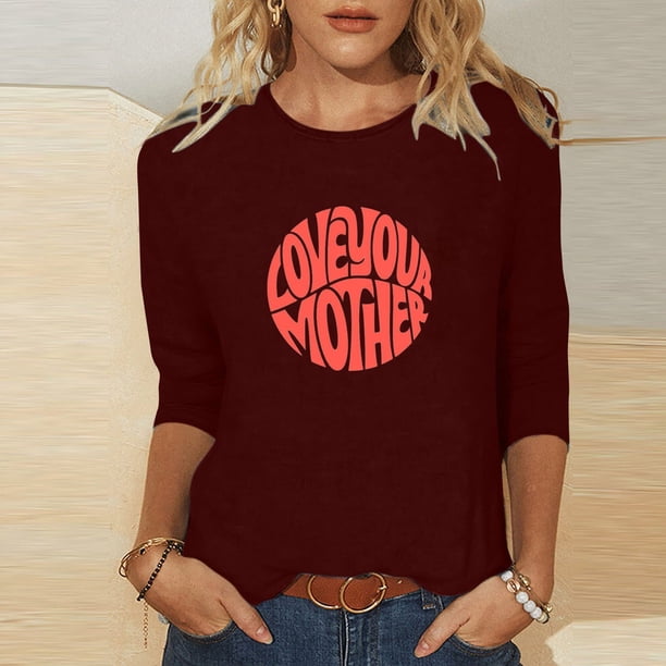 Fiudx Ofertas Relámpago Blusa Suelta Estampada con Cuello Redondo y Manga 3/4 para Mujer