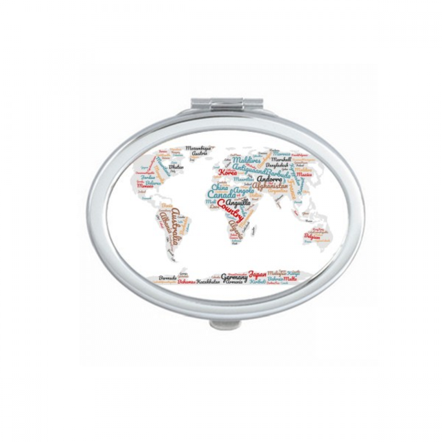 Global Map Country Geography Wordcloud Mirror Portable Fold Hand Makeup Double Side Glasses
