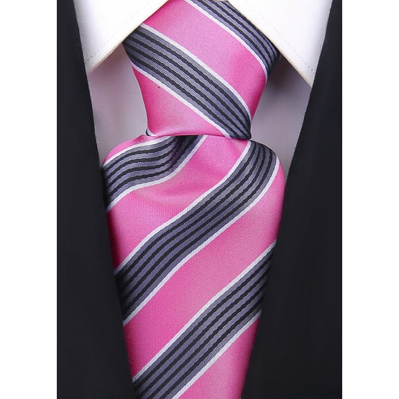 Scott Allan Classic Pink and Black Tie Necktie | Woven Microfiber | Regular Size: 3.3"i n at Tip | Corbata Rosa
