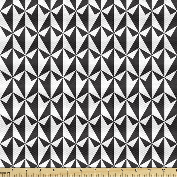Abstract Fabric by the Yard Upholstery, Monochrome Style Demonstration of Modern Triangular Shapes Hipster Feels, Decorative Fabric for DIY and Home Accents, Charcoal Grey White by Ambesonne